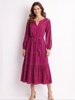 Sundance Pink bohemian eyelet sleeves, tassel waist tie LP